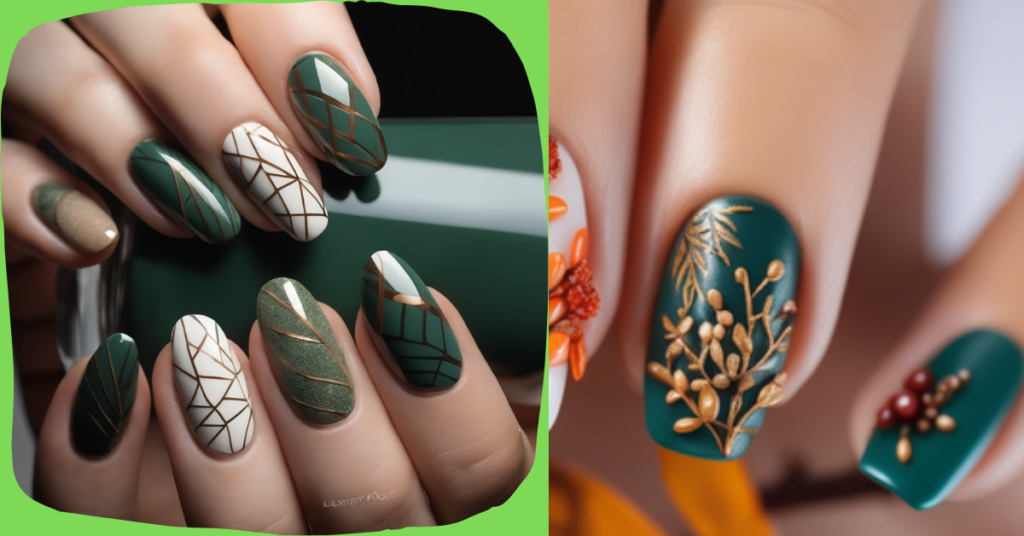 Green and Gold Nails